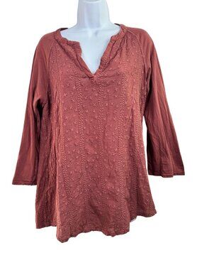 XCVI Embroidered Rust Tunic Top Womens Medium 100% Cotton Boho Lagenlook Artsy